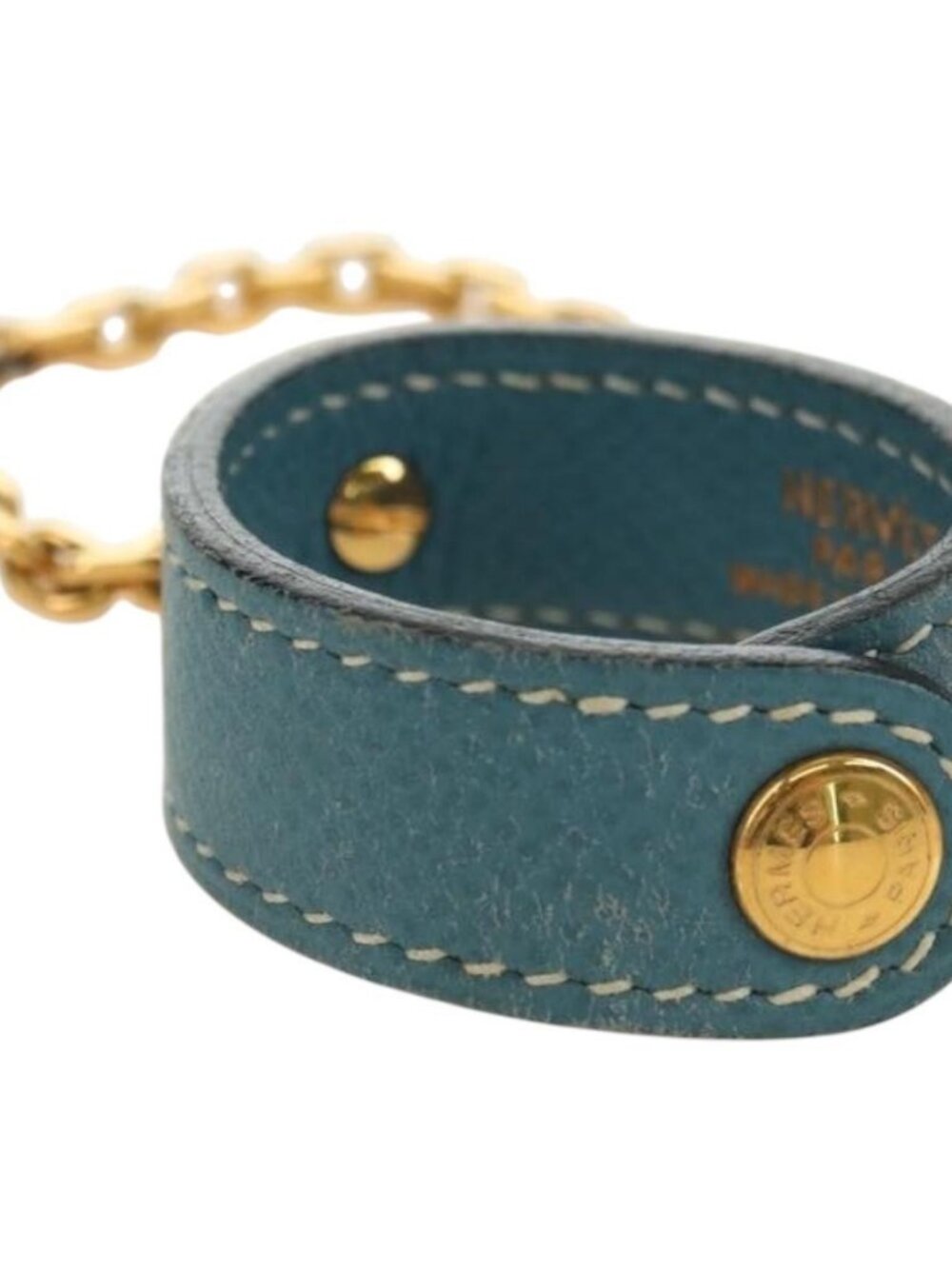 HERMES Glove Holder Charm Leather Light Blue Gold Auth 181292V